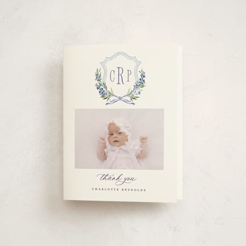 This is a tuscany kids thank you cards with standard by Claudia Orengo called lavender printing on strathmore in standard