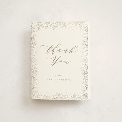 This is a champagne kids thank you cards with foil pressed by Creo Study called heavenly blessings printing on strathmore in standard