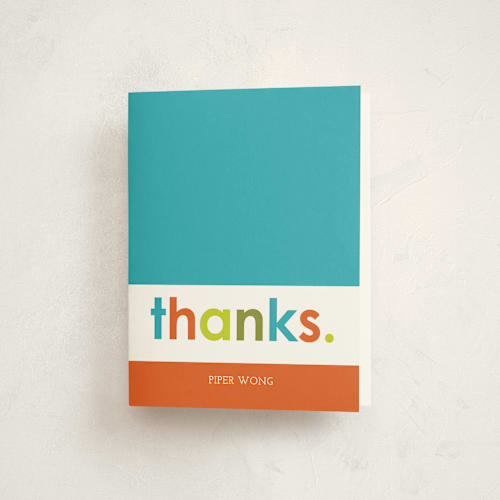 This is a teal kids thank you cards with standard by Denise Malacrea called colorful one printing on strathmore in standard