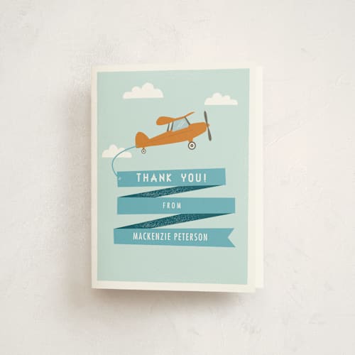 This is a sky kids thank you cards with standard by Karidy Walker called airplane news stream printing on strathmore in standard