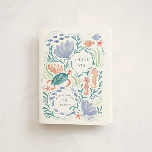 This is a lavender waters kids thank you cards with standard by Sarah Knight called sea party printing on strathmore in standard