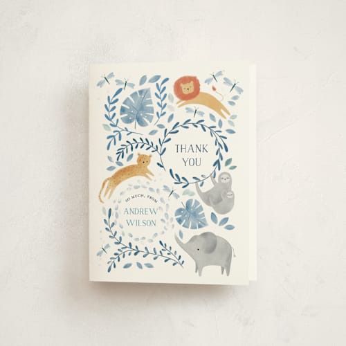 This is a blue raspberry kids thank you cards with standard by Sarah Knight called its getting wild printing on strathmore in standard