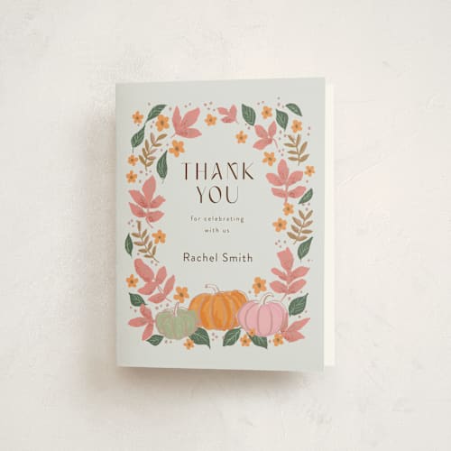 This is a cloud kids thank you cards with standard by Cass Loh called pastel pumpkins printing on strathmore in standard