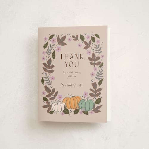 This is a cocoa kids thank you cards with standard by Cass Loh called pastel pumpkins printing on strathmore in standard