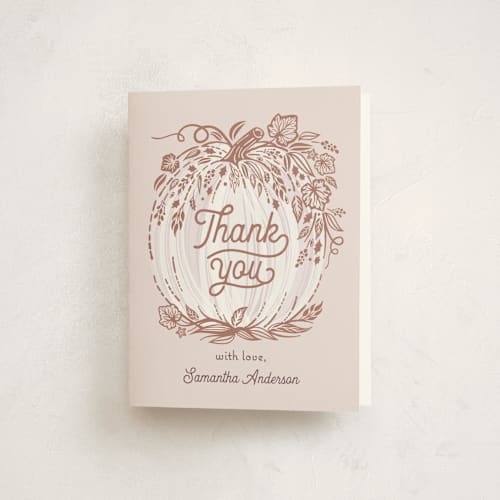This is a lilac kids thank you cards with standard by Paper Sun Studio called little pumpkin printing on strathmore in standard
