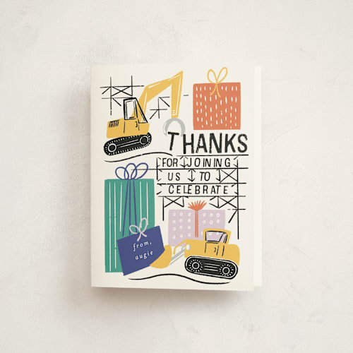 This is a citrine kids thank you cards with standard by Shiny Penny Studio called build it birthday printing on strathmore in standard