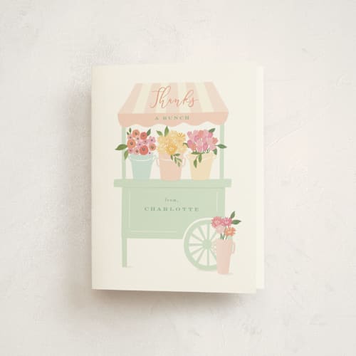 This is a grass kids thank you cards with standard by Jennifer Wick called petite flower cart printing on strathmore in standard
