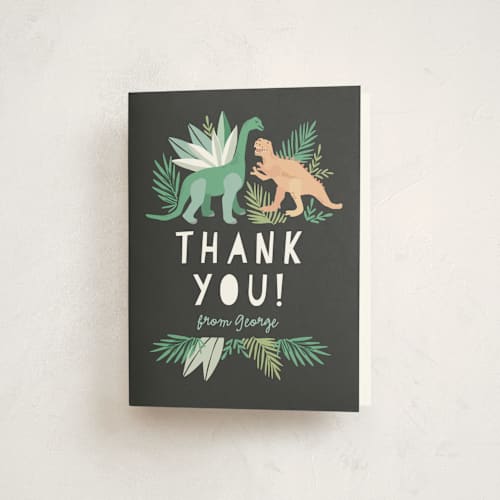 This is a graphite kids thank you cards with standard by Alethea and Ruth called dino friends printing on strathmore in standard