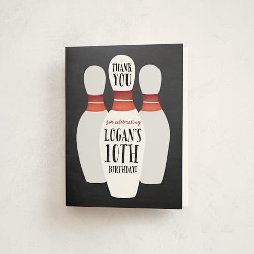 This is a bowling ball kids thank you cards with standard by Erica Krystek called lucky strike printing on strathmore in standard