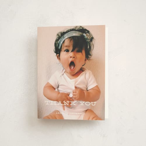 This is a ballet slipper kids thank you cards with standard by Sarah Brown called confection printing on strathmore in standard