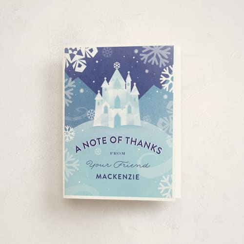 This is a frozen kids thank you cards with standard by Jessica Ogden called ice castle printing on strathmore in standard
