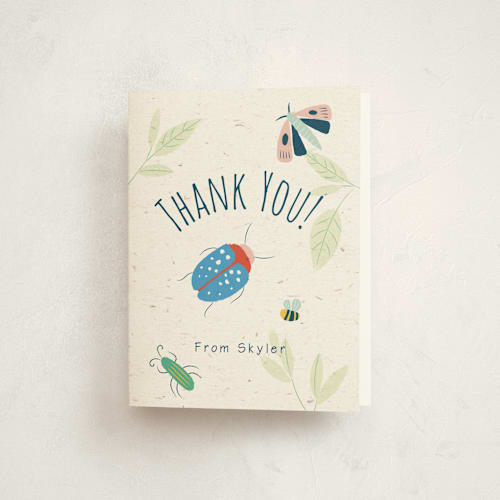 This is a dragonfly kids thank you cards with standard by Kiersten Garner called buzzing birthday printing on strathmore in standard