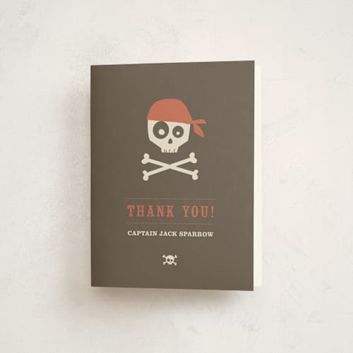 This is a chocolate kids thank you cards with standard by Lori James called argh pirates printing on strathmore in standard