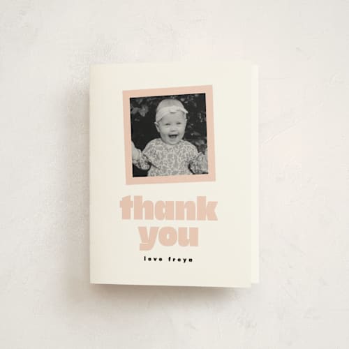 This is a peony kids thank you cards with standard by Lori Wemple called birthday photo printing on strathmore in standard