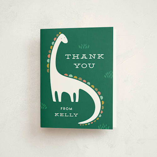 This is a palm kids thank you cards with standard by Laura Hankins called dinotastic printing on strathmore in standard