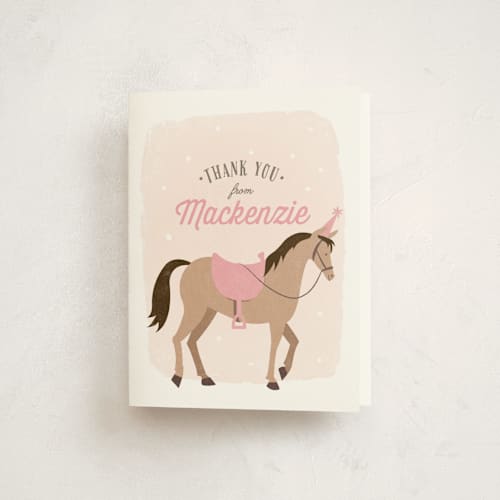This is a rose kids thank you cards with standard by Karidy Walker called saddle up printing on strathmore in standard