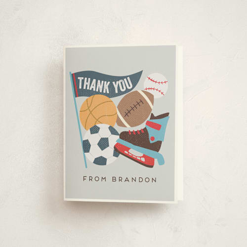 This is a glacier kids thank you cards with standard by peetie design called all star printing on strathmore in standard