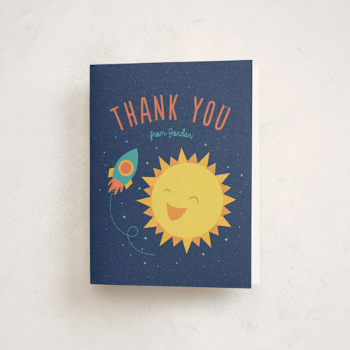 This is a midnight kids thank you cards with standard by Cat Caudillo called around the sun printing on strathmore in standard