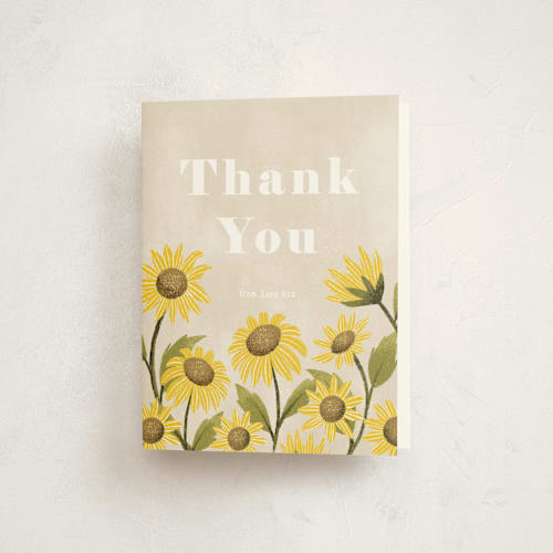 This is a gardenia kids thank you cards with standard by Pati Cascino called sunflower party printing on strathmore in standard