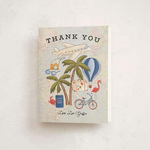 This is a aqua kids thank you cards with standard by Meagan Griffin called first class - birthday printing on strathmore in standard