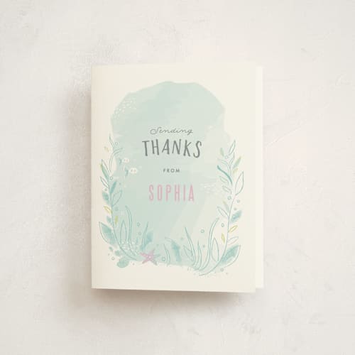 This is a pond kids thank you cards with standard by Karidy Walker called under the sea printing on strathmore in standard