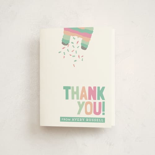 This is a seafoam kids thank you cards with standard by Keen Peachy called pinata printing on strathmore in standard