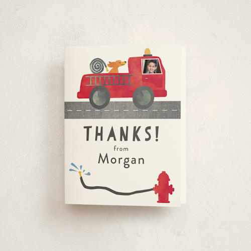 This is a ruby kids thank you cards with standard by Kanika Mathur called little fireman printing on strathmore in standard
