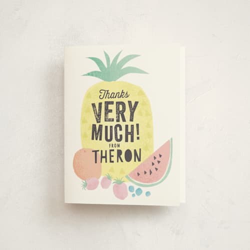 This is a pineapple kids thank you cards with standard by Karidy Walker called tutti frutti printing on strathmore in standard
