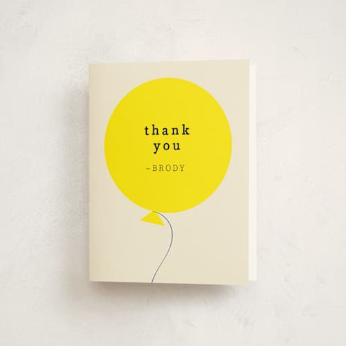This is a cream kids thank you cards with standard by Baumbirdy called balloon printing on strathmore in standard