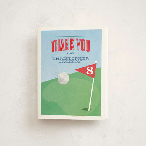 This is a chilli pepper kids thank you cards with standard by Laura Bolter called golf classic printing on strathmore in standard