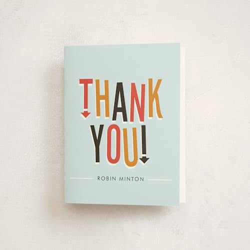 This is a sky kids thank you cards with standard by Ellis called jump house printing on strathmore in standard