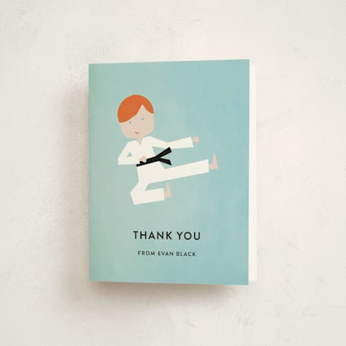 This is a sky kids thank you cards with standard by Up Up Creative called karate kid printing on strathmore in standard