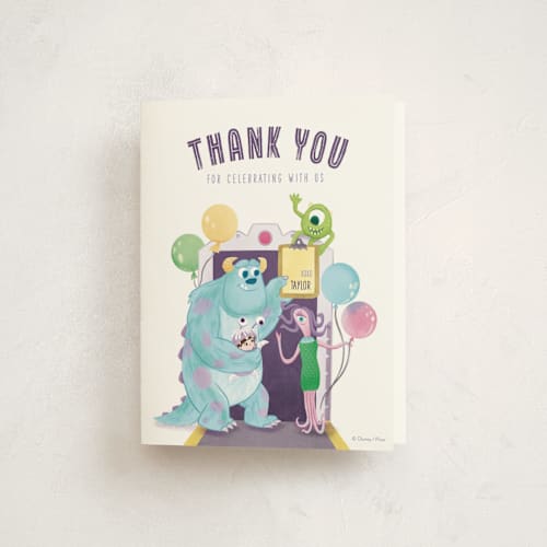This is a roar kids thank you cards with standard by curiouszhi called disney and pixar's monster's inc party door printing on strathmore in standard