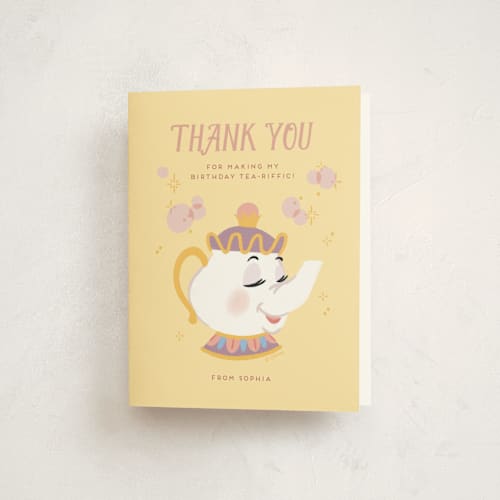 This is a lemonade kids thank you cards with standard by Rebecca Smith called disney enchanted beauty and the beast tea party printing on strathmore in standard