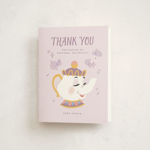 This is a berry kids thank you cards with standard by Rebecca Smith called disney enchanted beauty and the beast tea party printing on strathmore in standard