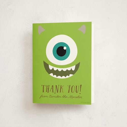 This is a earth kids thank you cards with standard by Orasie called disney and pixar's monster mike printing on strathmore in standard