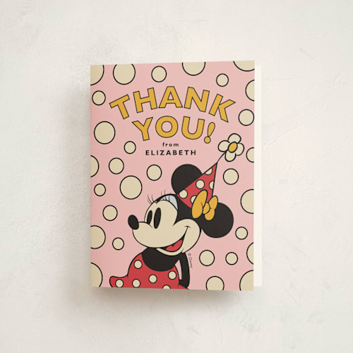 This is a blush kids thank you cards with standard by Heather Schertzer called disney vintage minnie's mouse printing on strathmore in standard