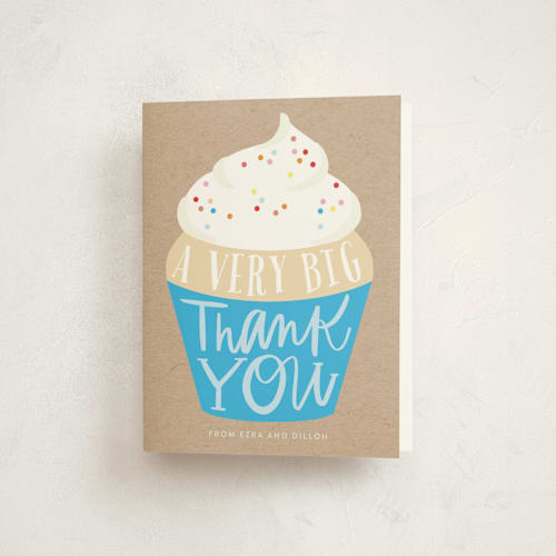 This is a chocolate kids thank you cards with standard by Alethea and Ruth called cupcake topper printing on strathmore in standard