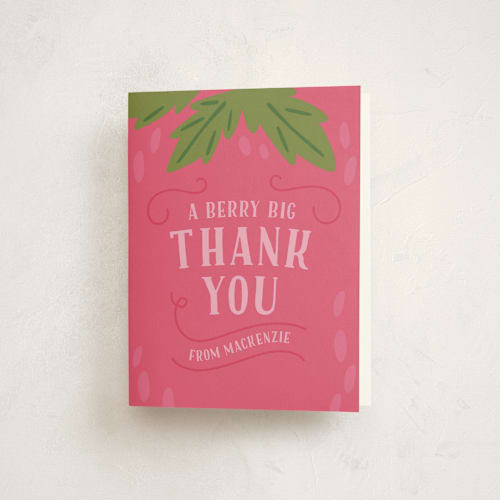 This is a strawberry kids thank you cards with standard by Laura Hankins called berry sweet printing on strathmore in standard
