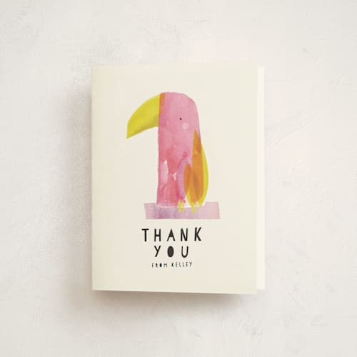 This is a peony kids thank you cards with standard by Lori Wemple called toucan printing on strathmore in standard