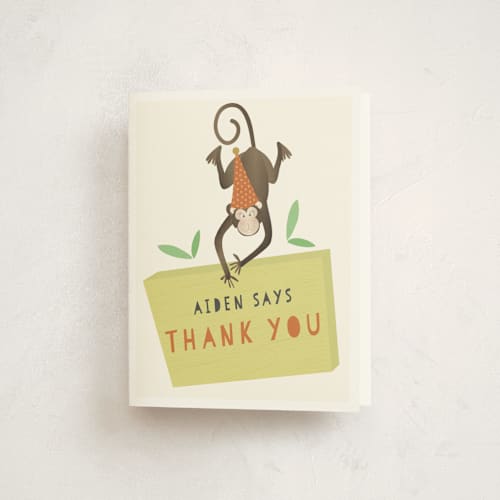 This is a frost kids thank you cards with standard by Grace Kreinbrink called animal party printing on strathmore in standard