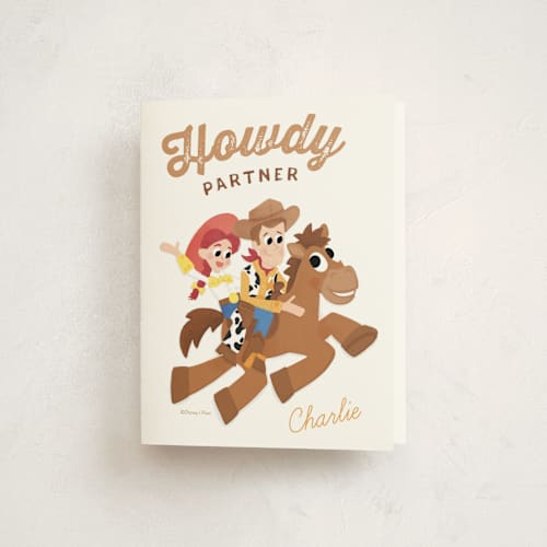 This is a cloud kids thank you cards with standard by Jessie Steury called disney and pixar's cowboy friends printing on strathmore in standard
