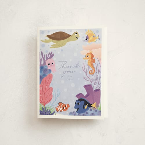 This is a lilac kids thank you cards with standard by Sabrin Deirani called disney and pixar's finding nemo friends printing on strathmore in standard
