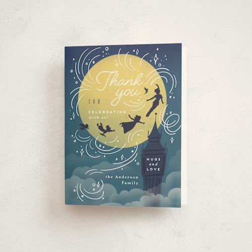 This is a midnight kids thank you cards with standard by Yuliya Evseeva called disney and pixar's peter pan night flying printing on strathmore in standard