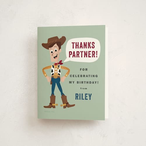 This is a city kids thank you cards with standard by Oma N. Ramkhelawan called disney and pixar's howdy woody printing on strathmore in standard