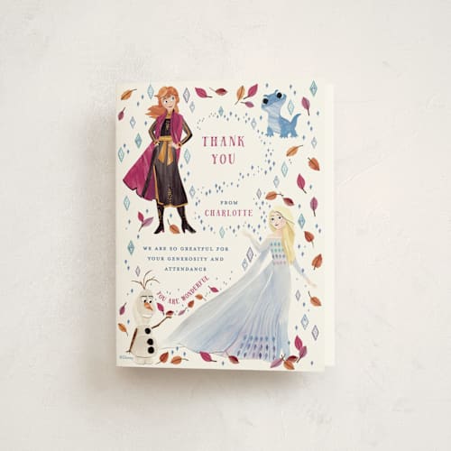 This is a frost kids thank you cards with standard by Sarah Knight called disney's frozen elements printing on strathmore in standard