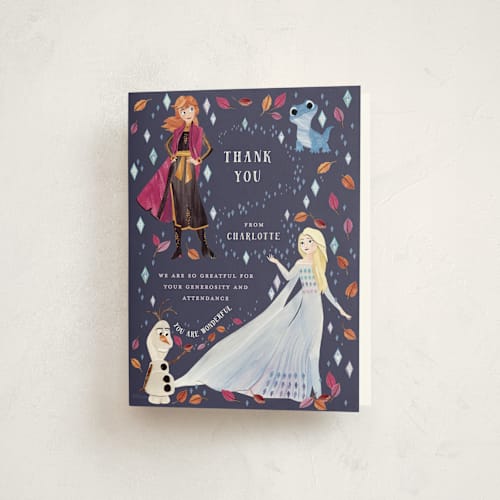 This is a midnight kids thank you cards with standard by Sarah Knight called disney's frozen elements printing on strathmore in standard