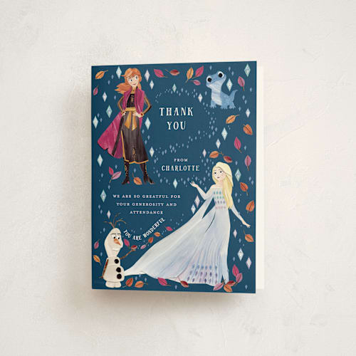 This is a enchanted kids thank you cards with standard by Sarah Knight called disney's frozen elements printing on strathmore in standard