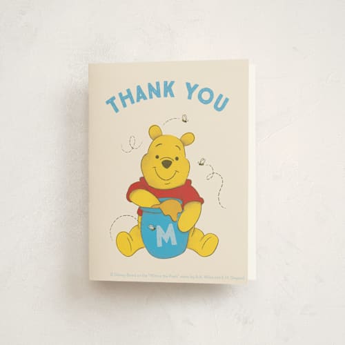 This is a cornflower kids thank you cards with standard by Snow and Ivy called disney's pooh birthday printing on strathmore in standard