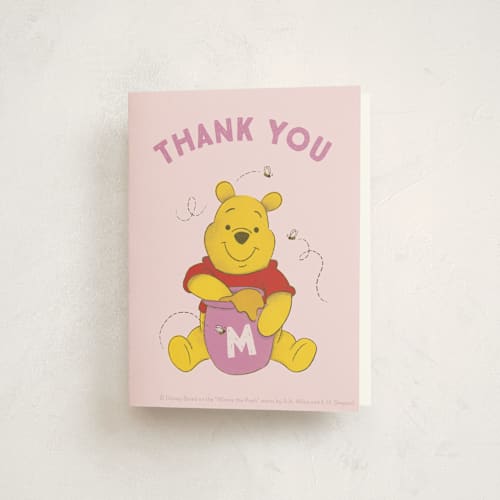 This is a lilac kids thank you cards with standard by Snow and Ivy called disney's pooh birthday printing on strathmore in standard
